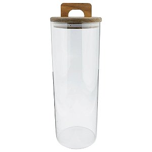 PORTA MANTIMENTO EM VIDRO COM TAMPA DE MADEIRA 1,8 L