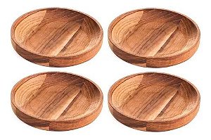 CONJUNTO 4 PORTA COPOS MADEIRA TECA 11cm WOODART