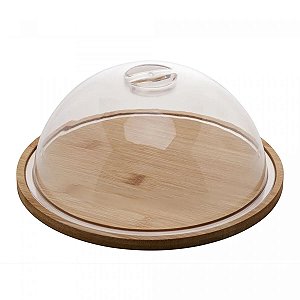 PRATO P/QUEIJO DE BAMBU C/TAMPA DE PLASTICO 23,5x23,5x10cm
