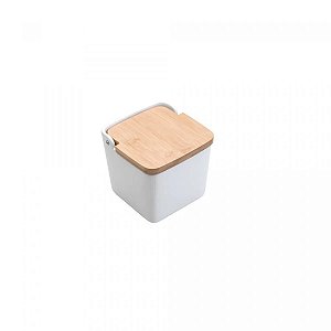SALEIRO DE MESA DE CERAMICA C/TAMPA DE BAMBU BIANCO 12x12cm
