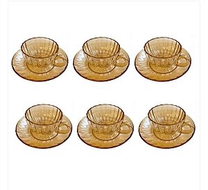 JOGO COM 6 XÍCARAS E 6 PIRES PARA CHÁ ÂMBAR 110ML