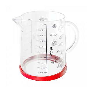 JARRA MEDIDORA DE VIDRO BOROSSILICATO RESISTENTE AO CALOR COM FUNDO DE SILICONE REMOVIVEL 1L