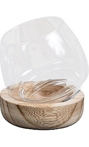 Vaso De Vidro Com Base De Madeira 13x9x13cm Lilian Gift