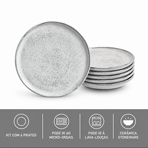 JG 6 Pratos Sobremesa 21,5cm Stoneware Bio Echo Porto Brasil