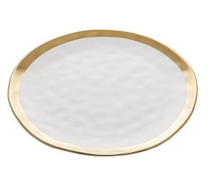 Prato Raso Dubai 25,5cm Porcelana Branco E Dourado Wolff