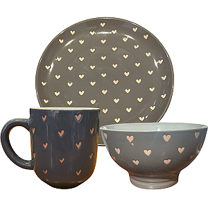 KIT PETIT CINZA CANECA, BOWL E PRATO SOBREMESA