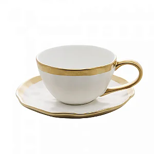 Xicara De Cha De Porcelana Dubai Branco E Dourado 200ml