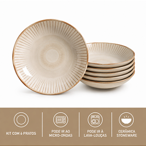 JG 6 Pratos Fundo 22,5cm Stoneware Bio Mirage Porto Brasil