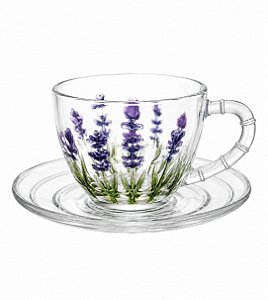 Xícara de Café com Pires Lavanda Hand Painting 80ml Lyor