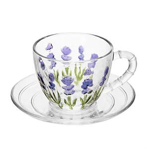 Xícara de Café com Pires Lavanda Hand Painting 80ml Cristal Ecológico - Lyor