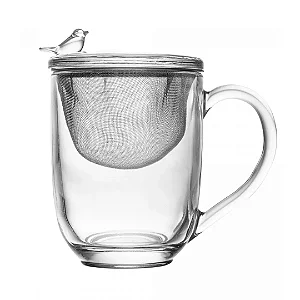 Caneca com filtro e tampa 350ml Chá Bird Cristal Wolff Passarinho