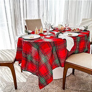Toalha De Mesa Quadrada 140x140m Vermelho Xadrez Natal