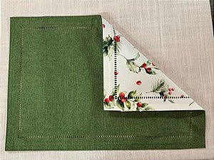 Conjunto 2 Lugar Americano Dupla Face Glamour Festivitá Musgo Azevinho Natal