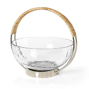 Bowl Champanheira Vidro Com Alça Rattan 25cm Copa e Cia