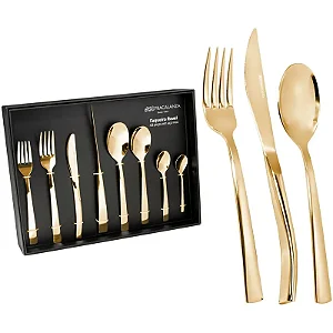 Faqueiro Ravel em aço inox 48 pç Dourado Champanhe Fracalanza