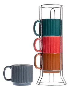 Jogo 4 Xícaras Empilháveis Chá 170 ml cerâmica Colorido Striatto L´Hermitage