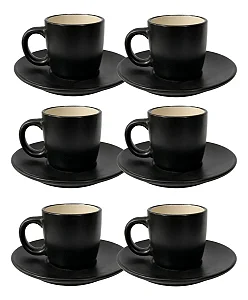 Jogo 6 Xicaras Cafe Pires Ceramica Denny Preto 130ml Wellmix