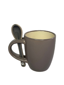Caneca Xicara de Café com colher Cerâmica Cinza Denny 90ml Wellmix