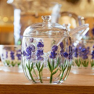 Açucareiro com colher Lavanda Vidro Hand Painting Lyor