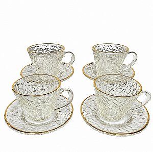 Jogo 4 Xicaras De Café 90ml Com Borda Dourada Abazzia Wellmix