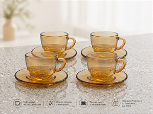 Jogo 4 Xícaras De Café 90ml Âmbar Com Pires Parruchieri Wellmix