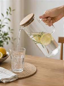 Jarra De Vidro 1l Com Tampa De Bambu Long Fresh Wellmix