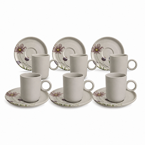 Jogo 6 Xicaras Café 90ml Com Pires Basic Bloom Porto Brasil
