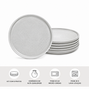 Conjunto 6 Pratos Sobremesa Basic Snow 19,5cm Porto Brasil
