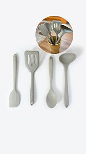 Kit 4 Mini Utensílios De Cozinha Cinza Silicone Haüskraft