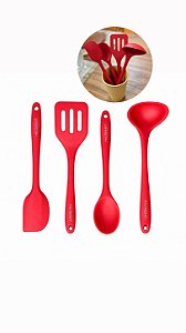 Kit 4 Mini Utensílios De Cozinha Vermelho Silicone Haüskraft