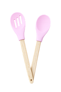 Kit 2 Colheres Silicone Rosa Cabo De Madeira Casíta