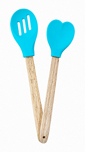 Kit 2 Colheres Silicone Ciano Cabo De Madeira Casíta