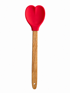 Colher Coração Silicone Kitchenware Vermelha Cabo Madeira