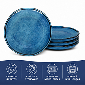 Jogo 4 Pratos Raso 25cm Stoneware Daily Happy Porto Brasil
