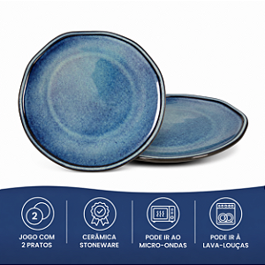 Jogo 2 Pratos Sobremesa 19,5cm Stoneware Daily Happy Porto Brasil