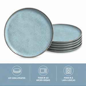 Jogo 6 Pratos Sobremesa 21,5cm  Bio Breeze Stoneware Porto Brasil
