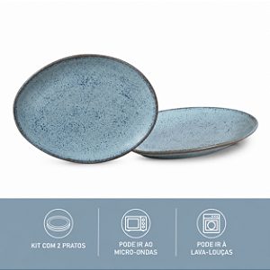Jogo 2 Pratos Sobremesa Oval 22,5cm Breeze Stoneware Porto Brasil