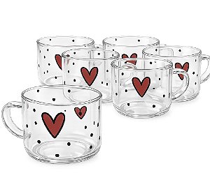 Jogo 6 Canecas 120ml Borossilicato Heart Wolff