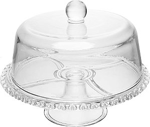 Boleira Prato P/ Bolo 24,5x⌀29cm Pé e Tampa Coração Cristal Lyor