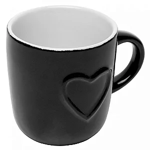 Caneca Heart 170ml Coração Preto Cerâmica Lyor