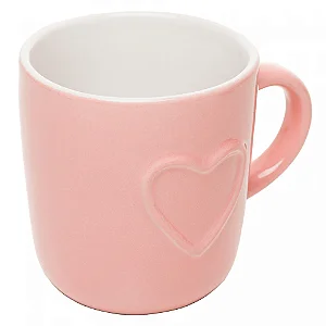 Caneca Heart 170ml Coração Rosa Cerâmica Lyor