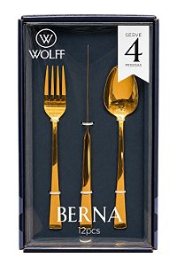 Faqueiro 12pc Berna Dourado Aço Inox Wolff Gift Box