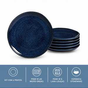 Jogo 6 Pratos Raso 25cm Stoneware Daily Happy Porto Brasil