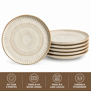 JG 6 Pratos Sobremesa 21,5cm Stoneware Bio Mirage Porto Brasil