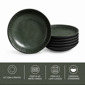 JG 6 Pratos Fundo 22,5cm Linhas Greenery Porto Brasil