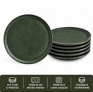 JG 6 Pratos Rasos 27,5cm Linhas Greenery Porto Brasil