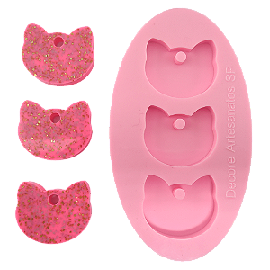 Forma de Silicone - Pingente Gato P 3 cav