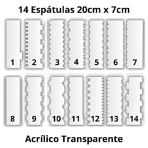 Kit 14 Espátulas Acrilico 20x7cm - Transparente