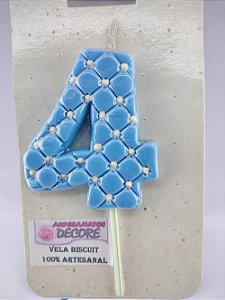 Vela de Biscuit nº 4 - Azul com Branco