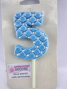 Vela de Biscuit nº 5 - Azul com Branco